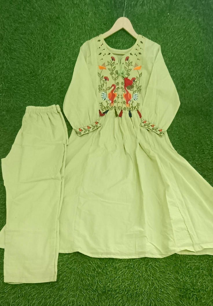 PistaGreen Embroidered Yoke Co-Ord Set