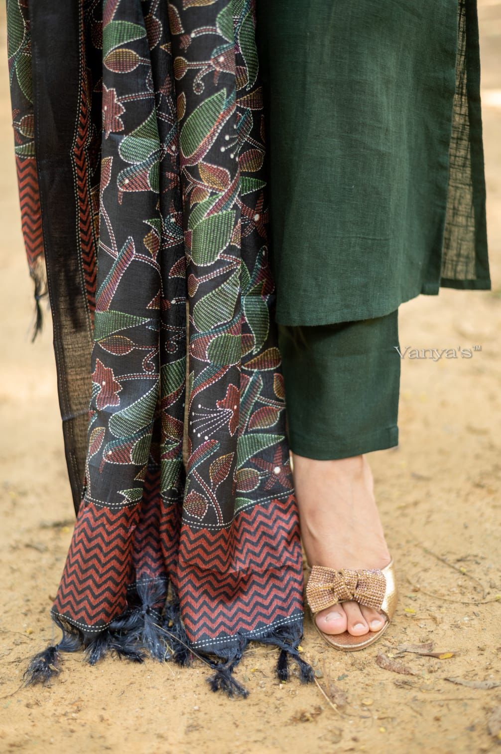 Green Cotton dress with heavy printed dupatta
