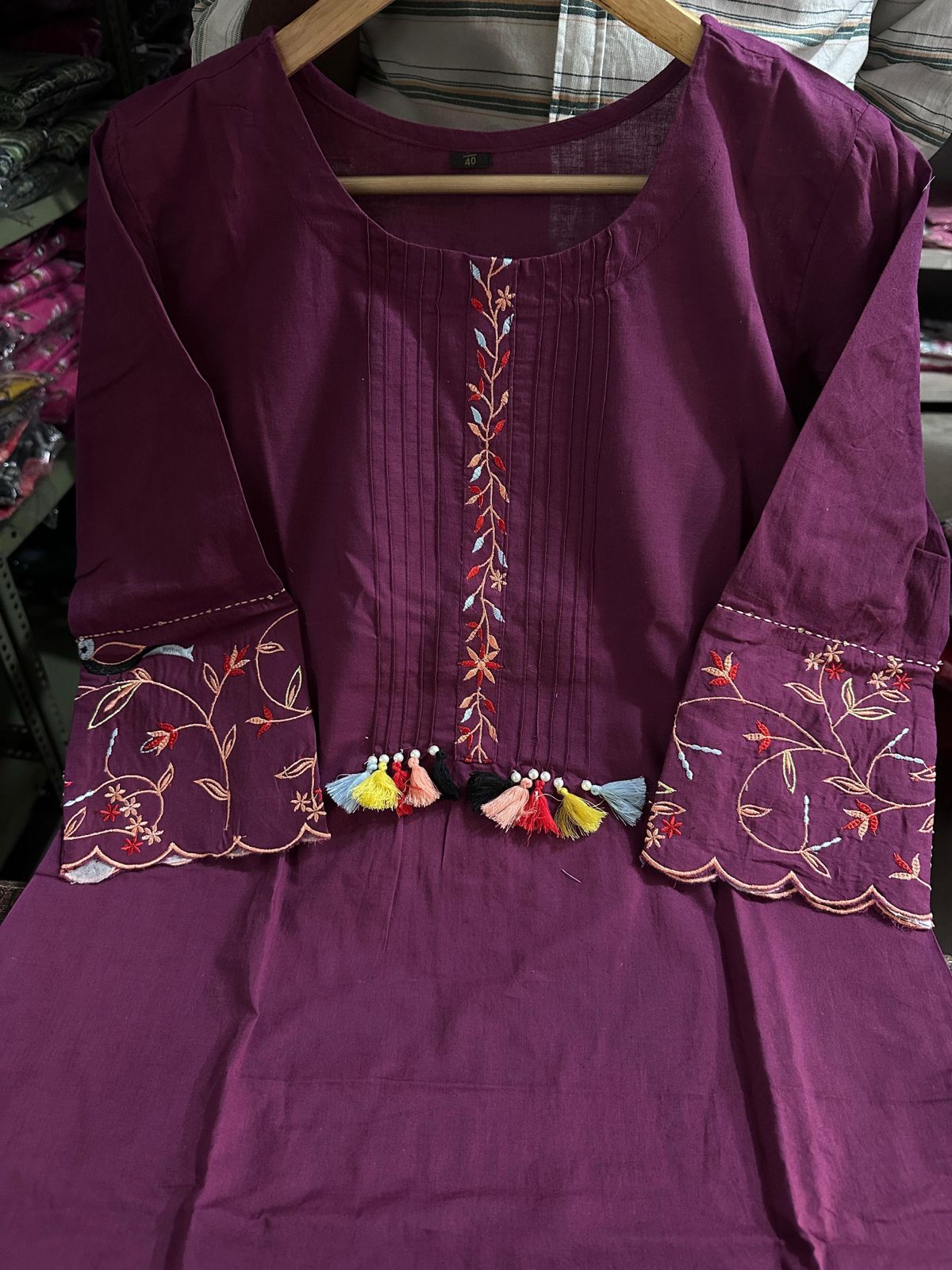 Embroidary Kurti Pant Set - Purple