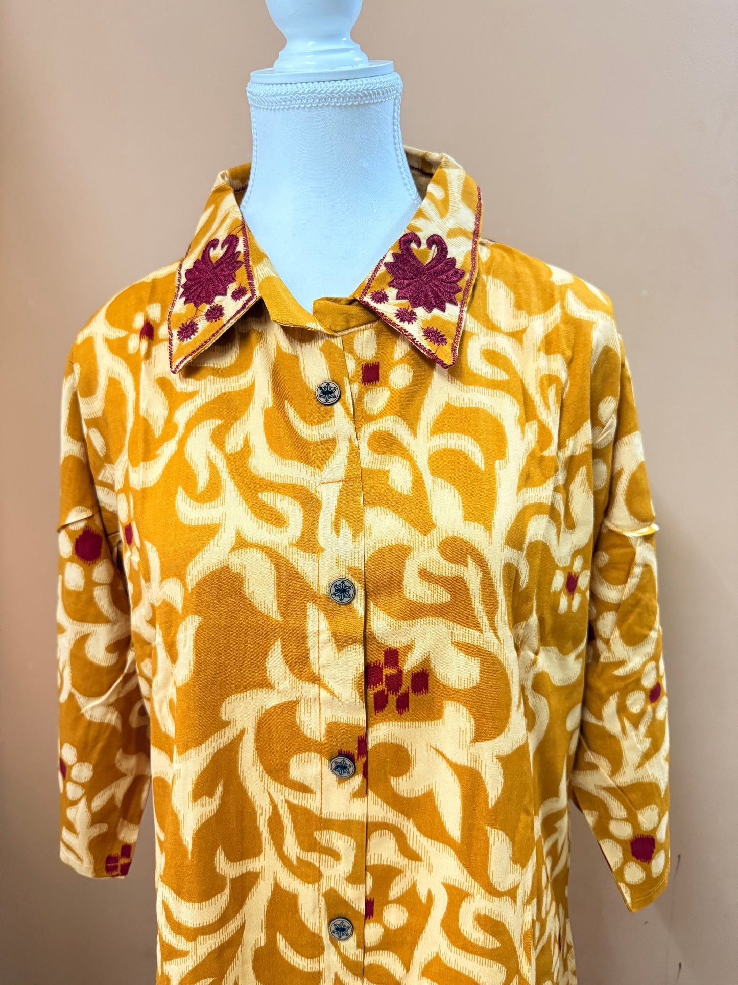 Mustard Yellow Printed Easy to Maintain A-line Coord set