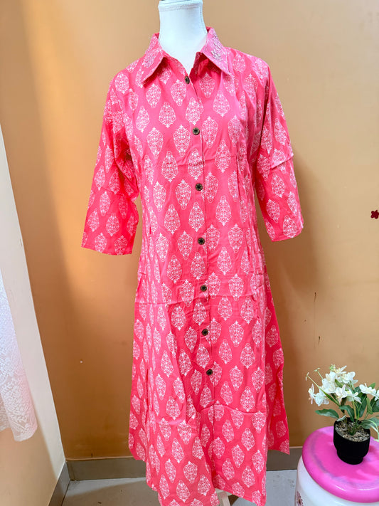 Pink Printed Easy to Maintain A-line Coord set