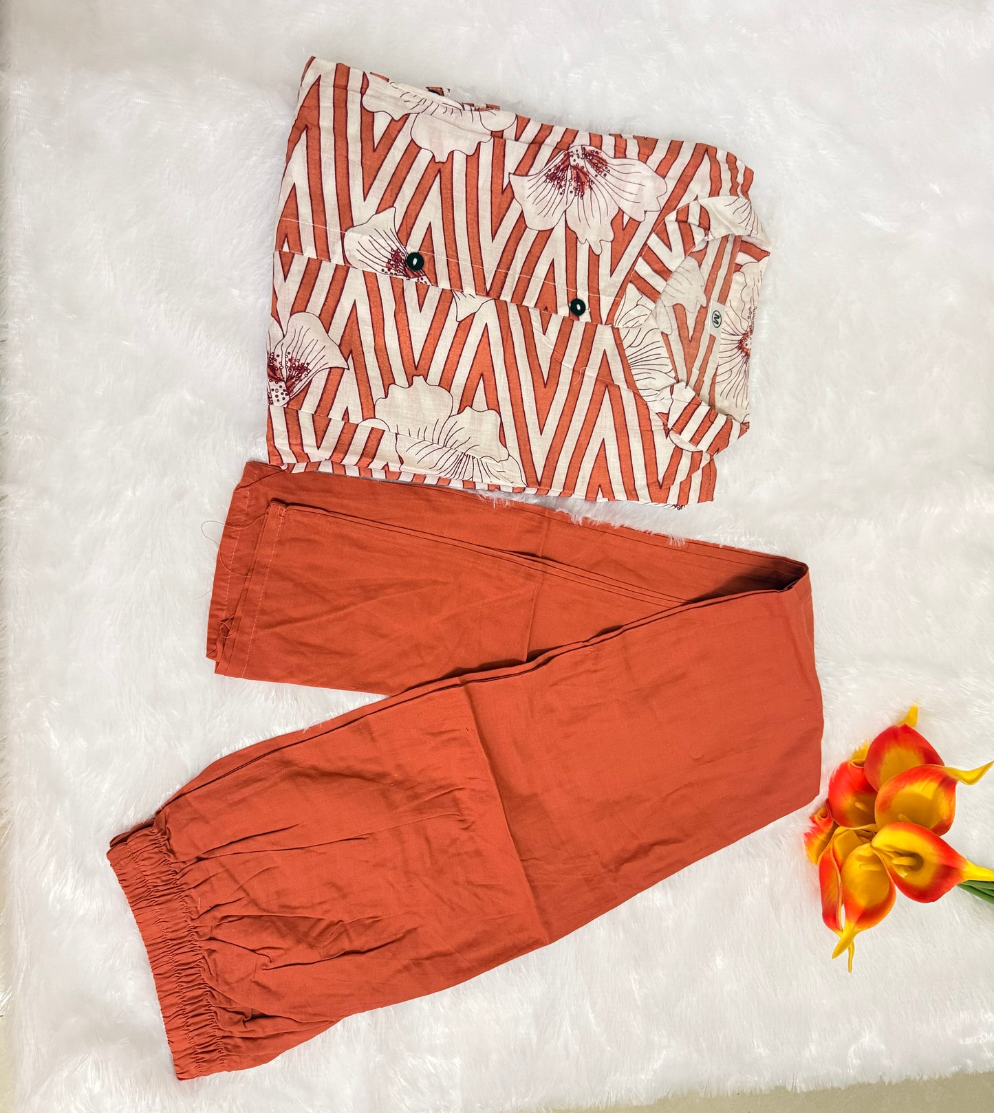 Printed co-ord set - Rust Orange and White