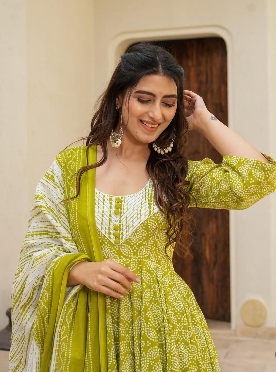 Green Anarkali 3 Piece Set