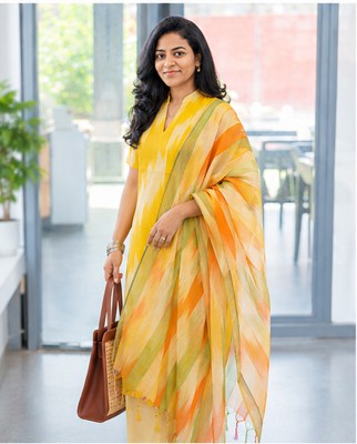 Yellow Handloom Cotton Ikkat Printed 3PC set