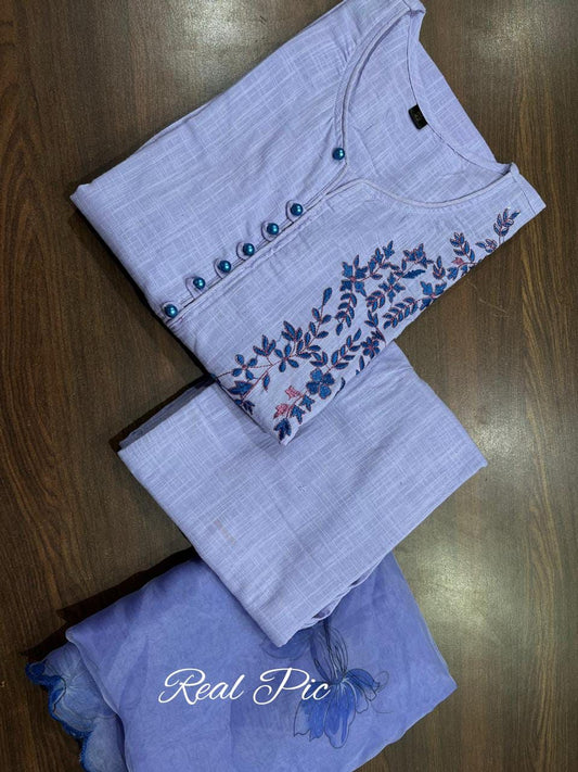 Handloom Cotton Lavender Suit