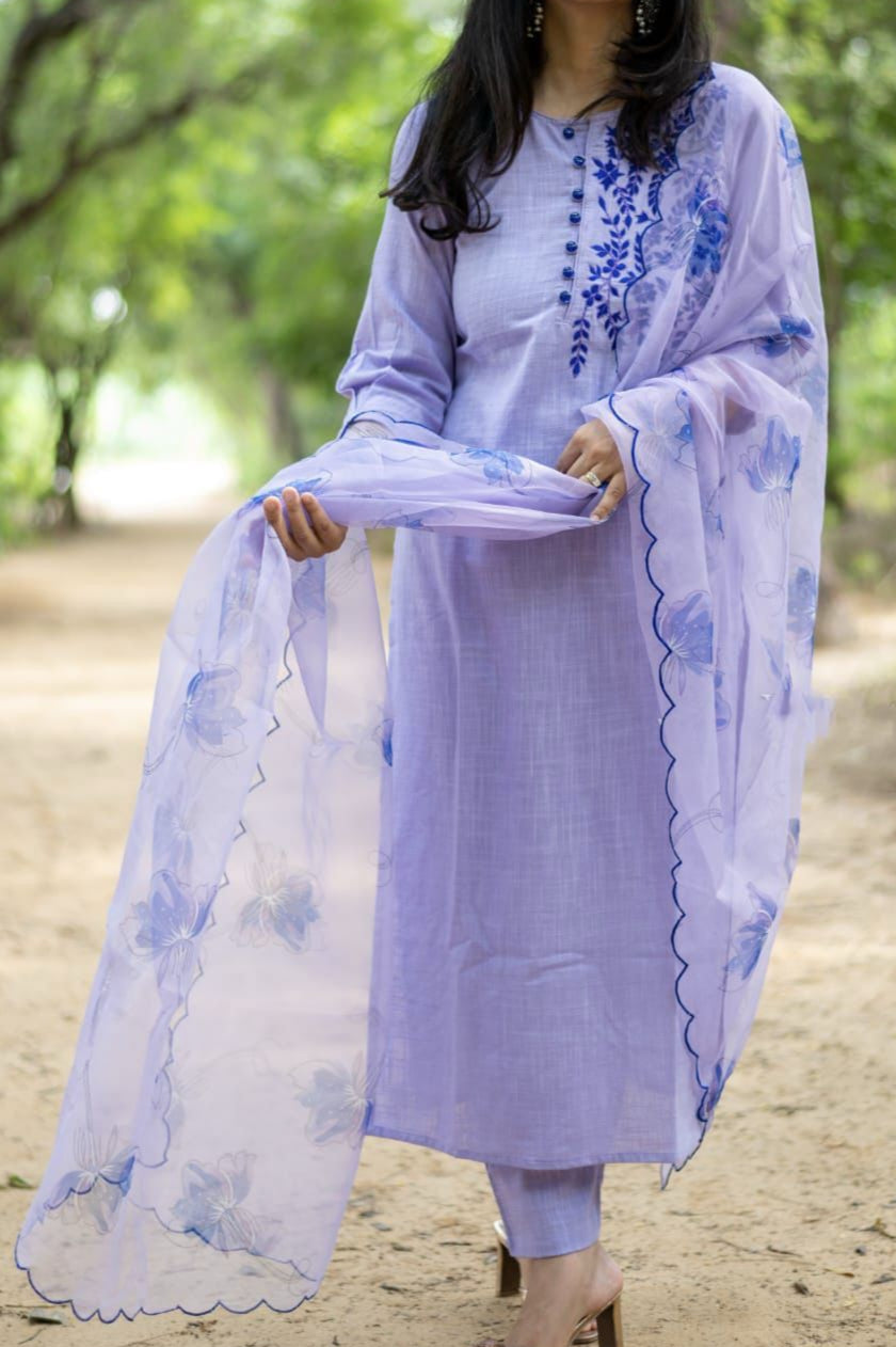 Handloom Cotton Lavender Suit