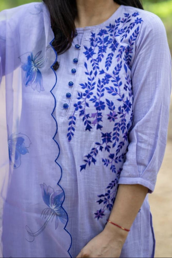 Handloom Cotton Lavender Suit