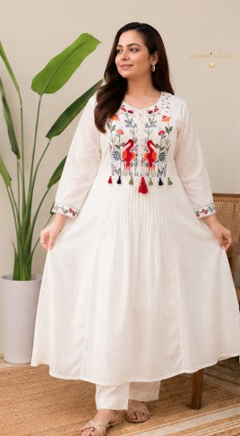 White Embroidered Yoke Co-Ord Set