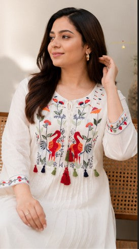 White Embroidered Yoke Co-Ord Set