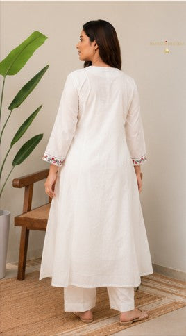 White Embroidered Yoke Co-Ord Set