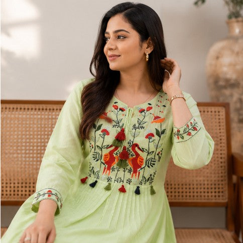 PistaGreen Embroidered Yoke Co-Ord Set