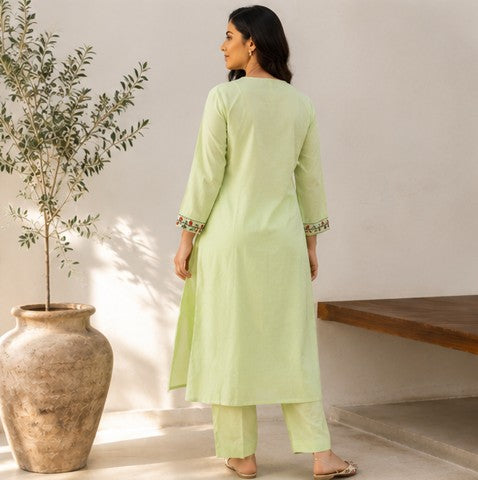 PistaGreen Embroidered Yoke Co-Ord Set
