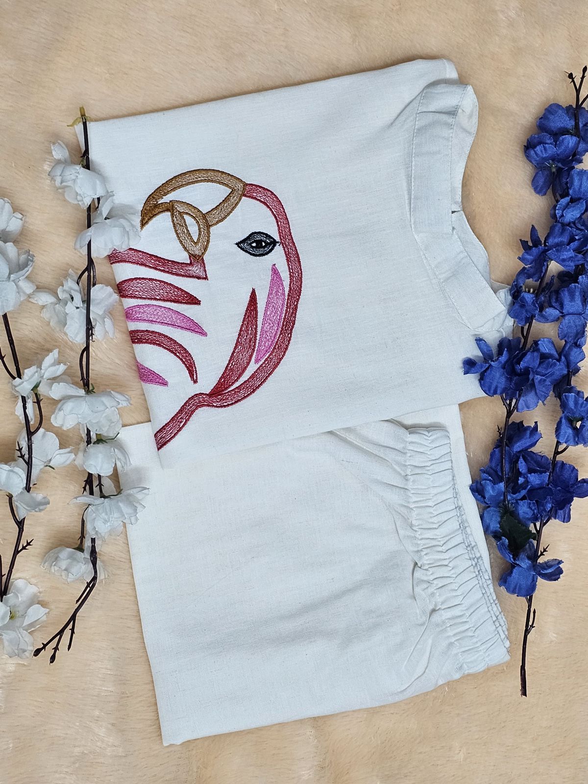 Macaw bird red and pick motif Co-ord set