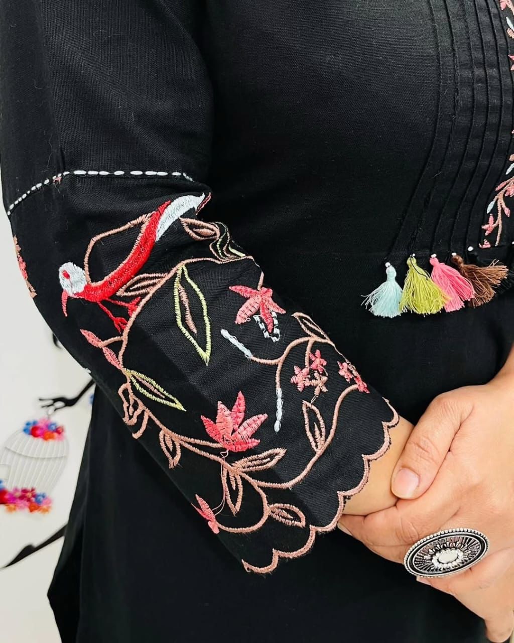 Embroidary Kurti Pant Set - Black