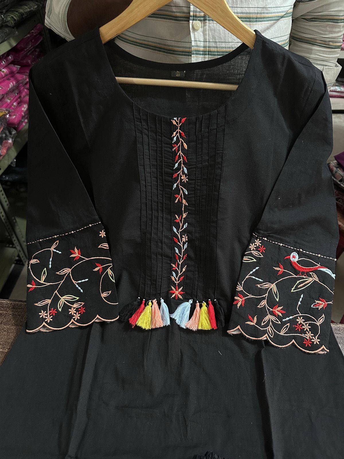 Embroidary Kurti Pant Set - Black