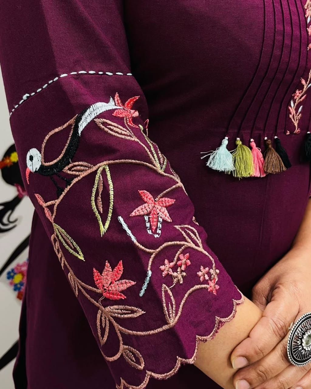 Embroidary Kurti Pant Set - Purple