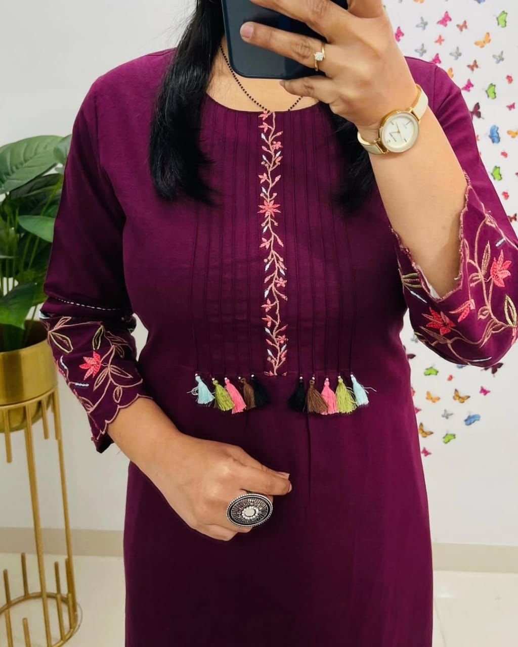 Embroidary Kurti Pant Set - Purple