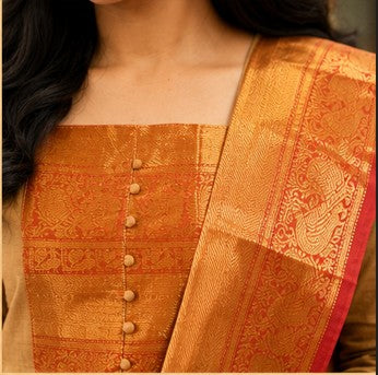 Sandalwood,Red Kanchi Cotton traditional 3PC set