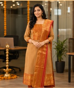 Sandalwood,Red Kanchi Cotton traditional 3PC set