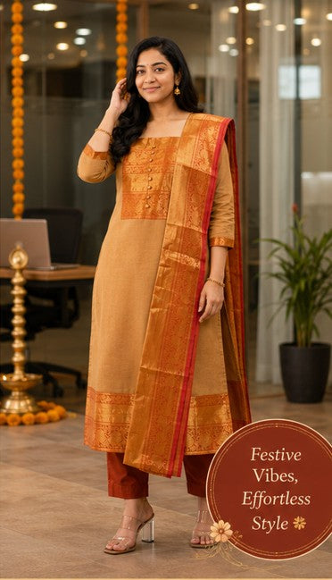 Sandalwood,Red Kanchi Cotton traditional 3PC set