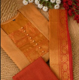 Sandalwood,Red Kanchi Cotton traditional 3PC set