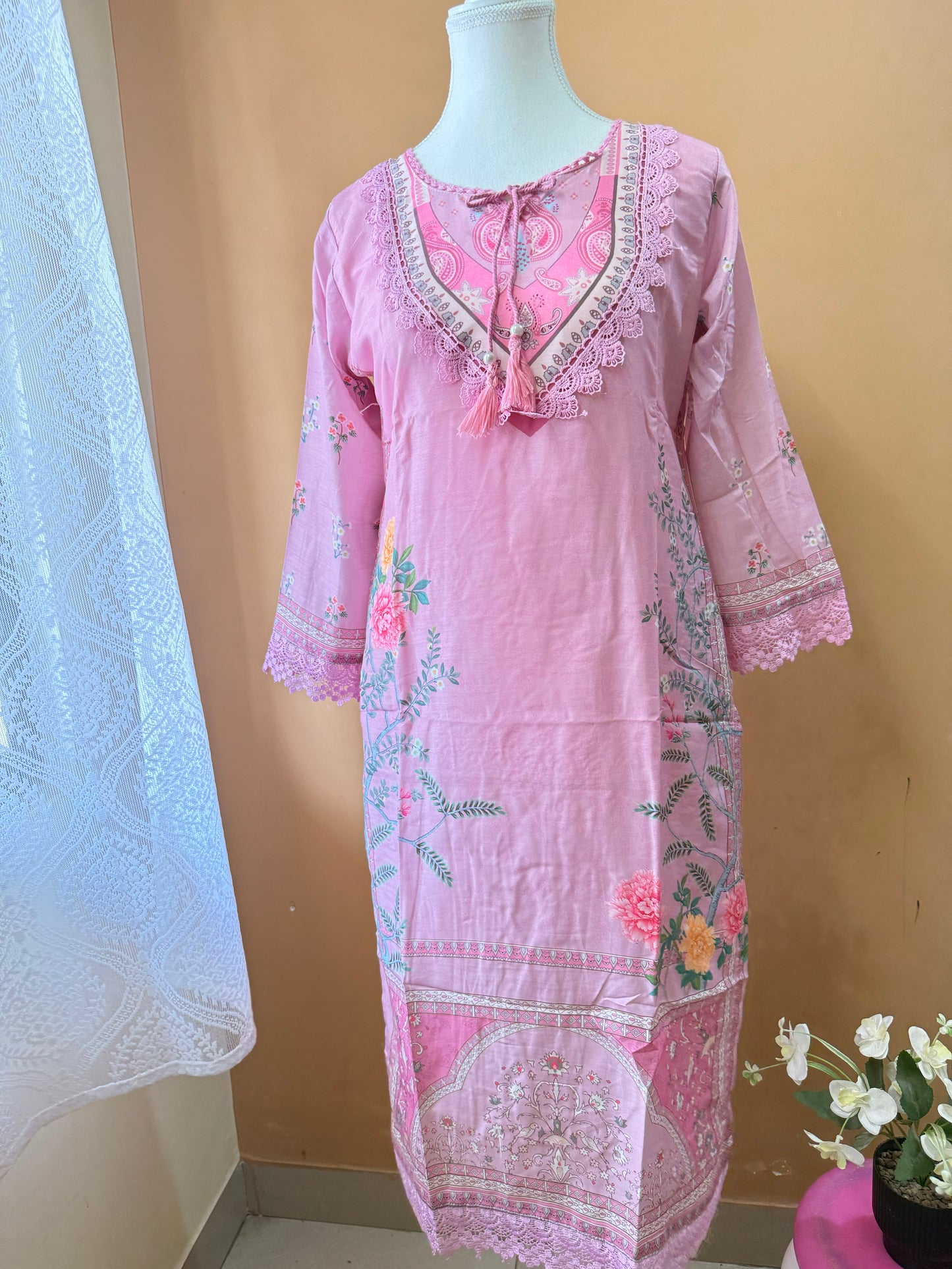 Baby Pink Premium Muslin Kurti, Pant and Dupatta set