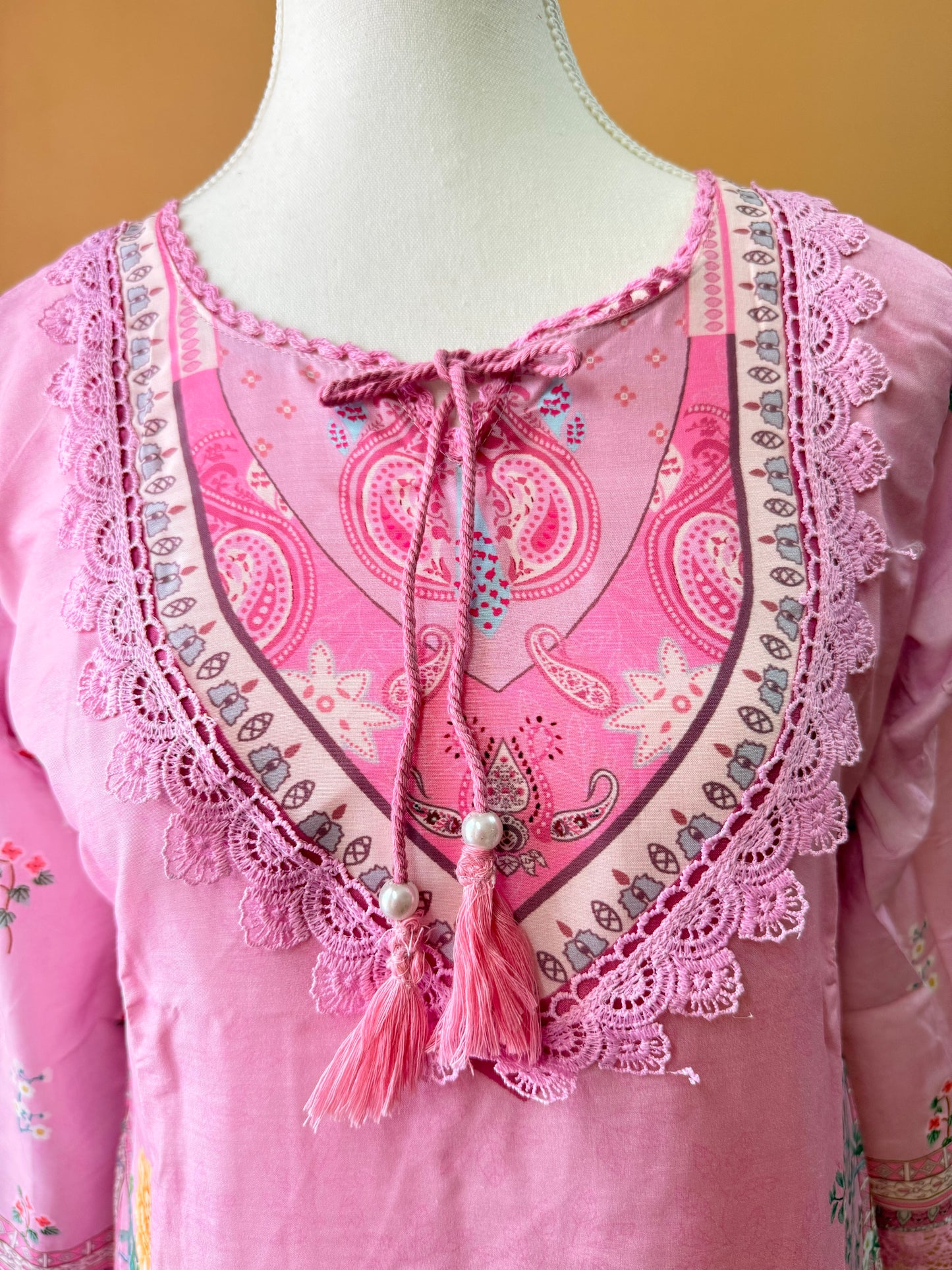 Baby Pink Premium Muslin Kurti, Pant and Dupatta set