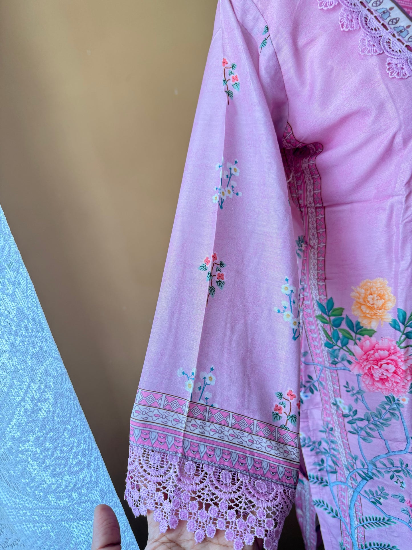 Baby Pink Premium Muslin Kurti, Pant and Dupatta set