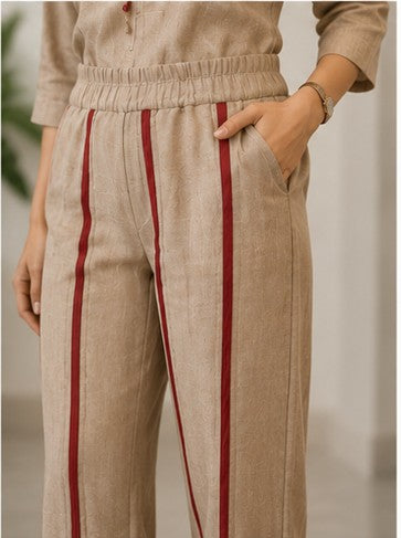 Beige Embroidered Premium Jute-Cotton Short Coord Set