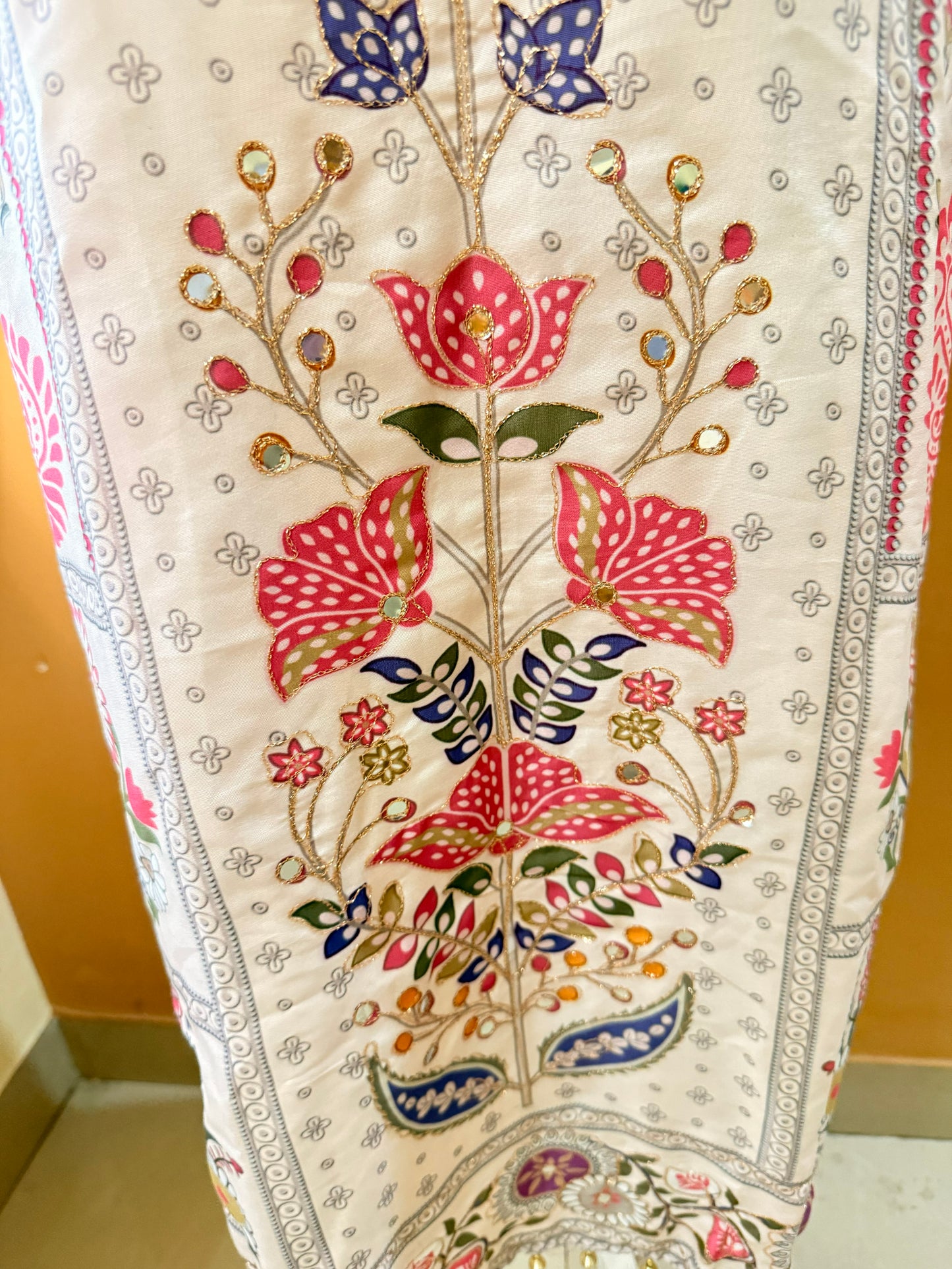 Beige Premium Muslin Kurti Pant Dupatta Set