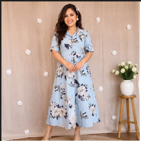 Soft Premium cotton Floral MIDI Blue