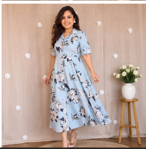 Soft Premium cotton Floral MIDI Blue