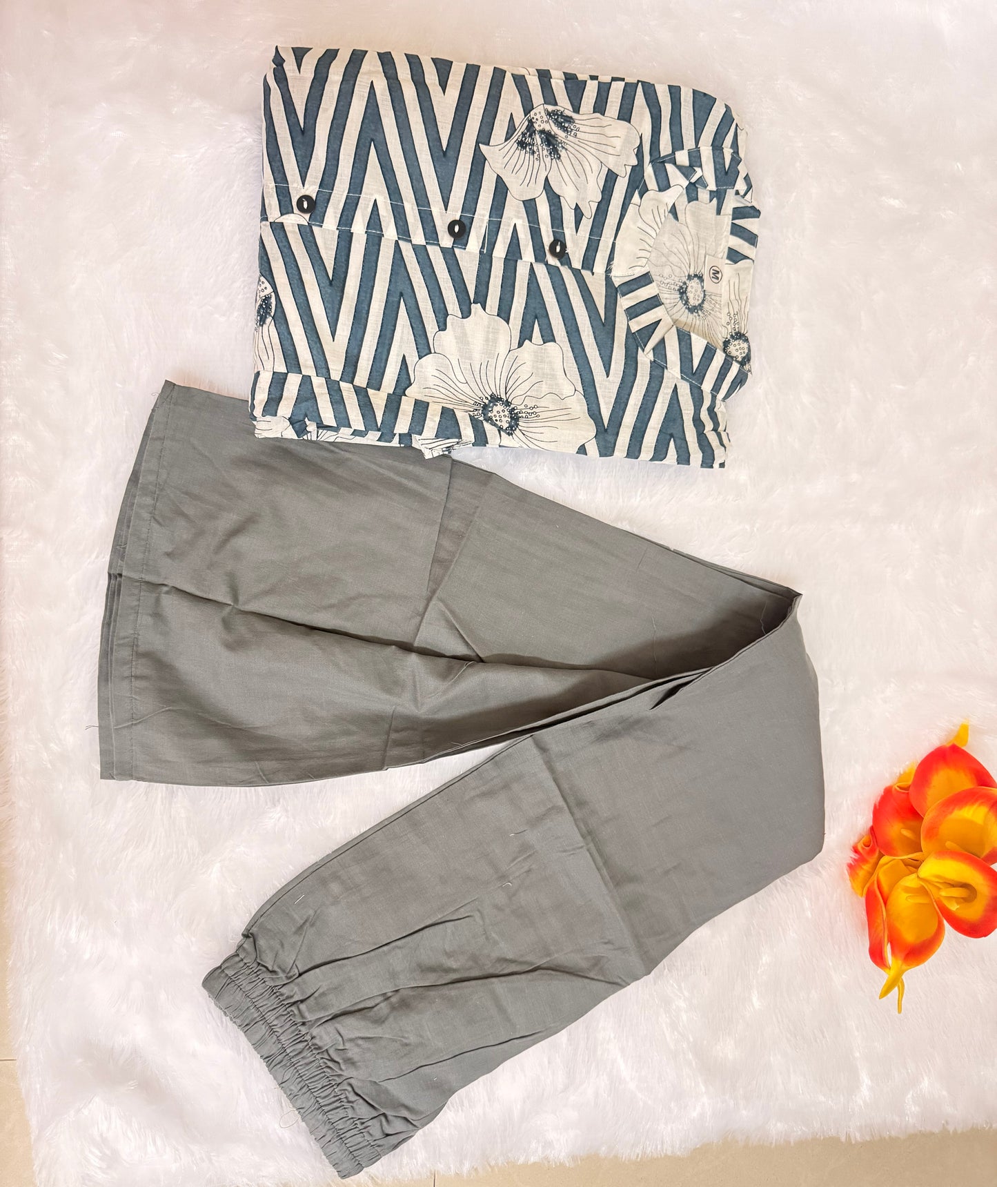 Printed co-ord set - Grey and White