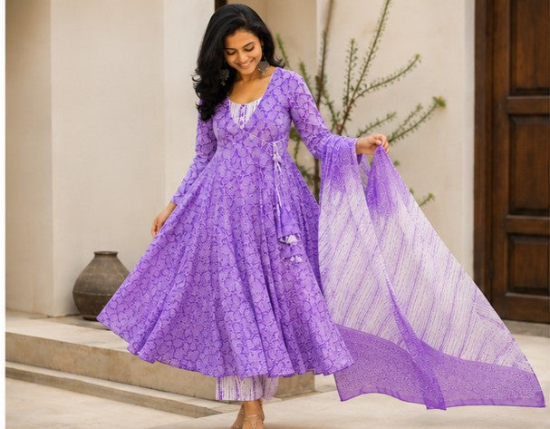 Lavender Anarkali 3 Piece Set