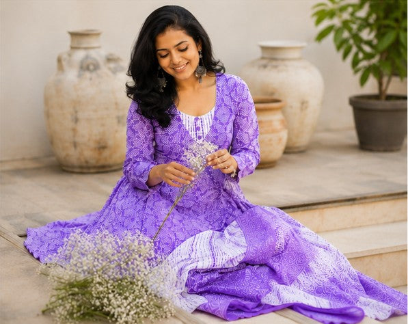 Lavender Anarkali 3 Piece Set