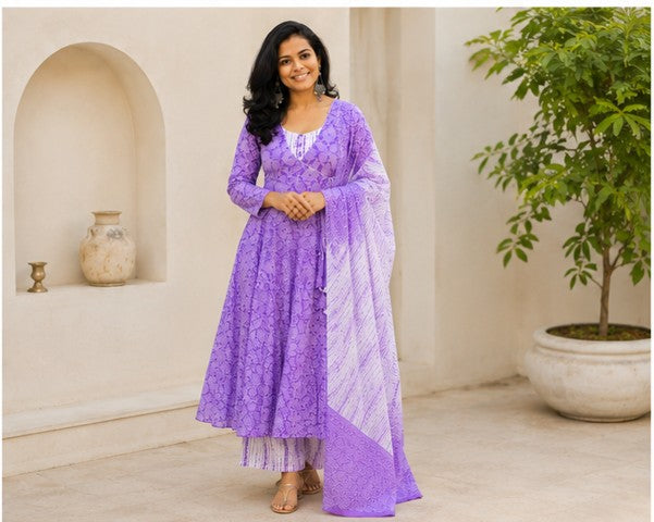Lavender Anarkali 3 Piece Set