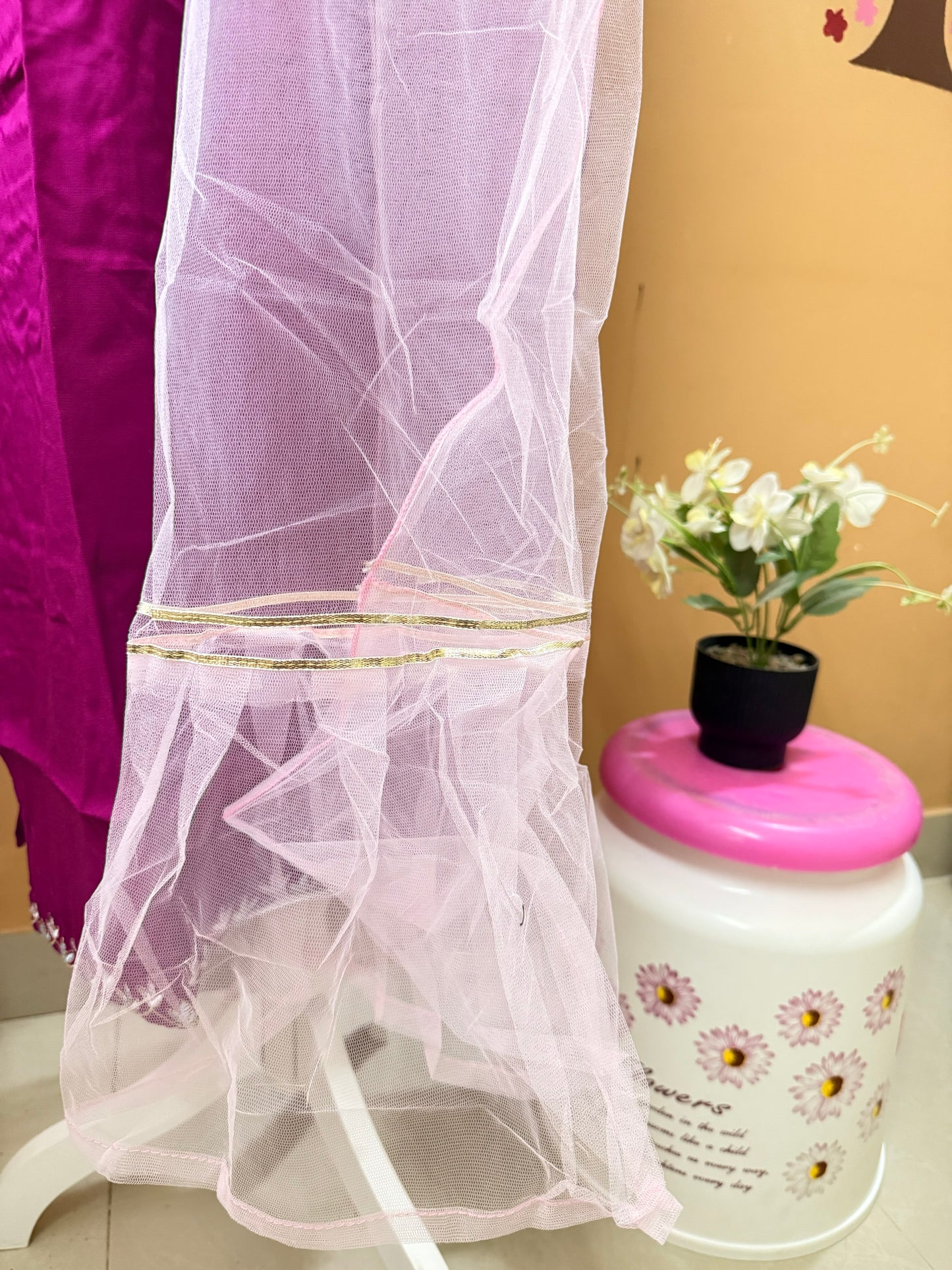 Magenta Embroidery Kurti, Pant, Dupatta Set