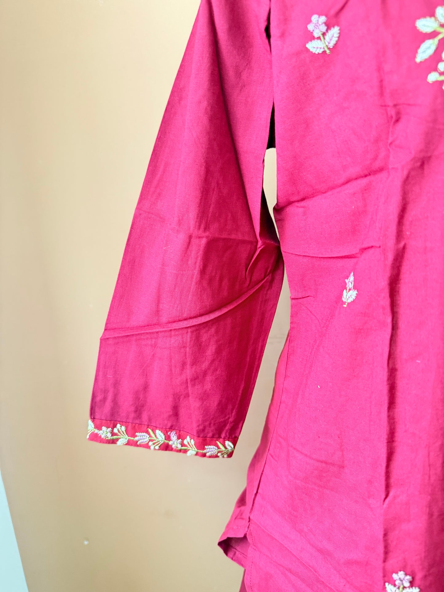 Marron Elegant Embroidery Kurti, Pant, Dupatta Set