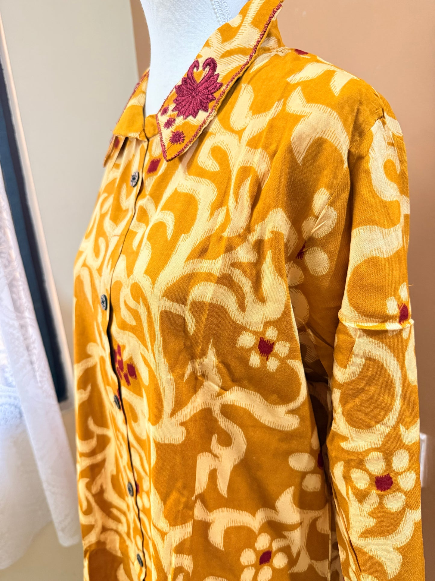 Mustard Yellow Printed Easy to Maintain A-line Coord set