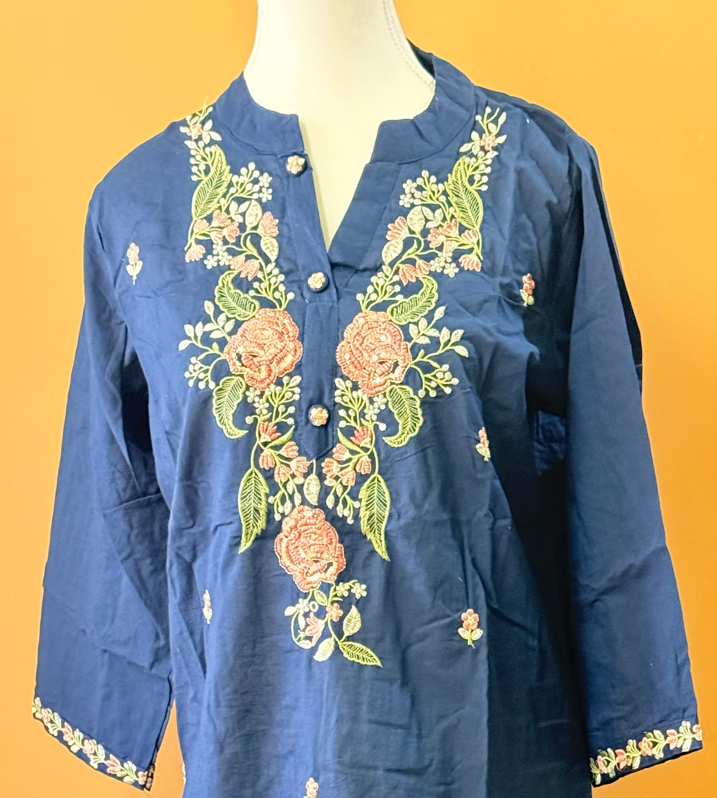 Navy Blue Elegant Embroidery Kurti, Pant, Dupatta Set