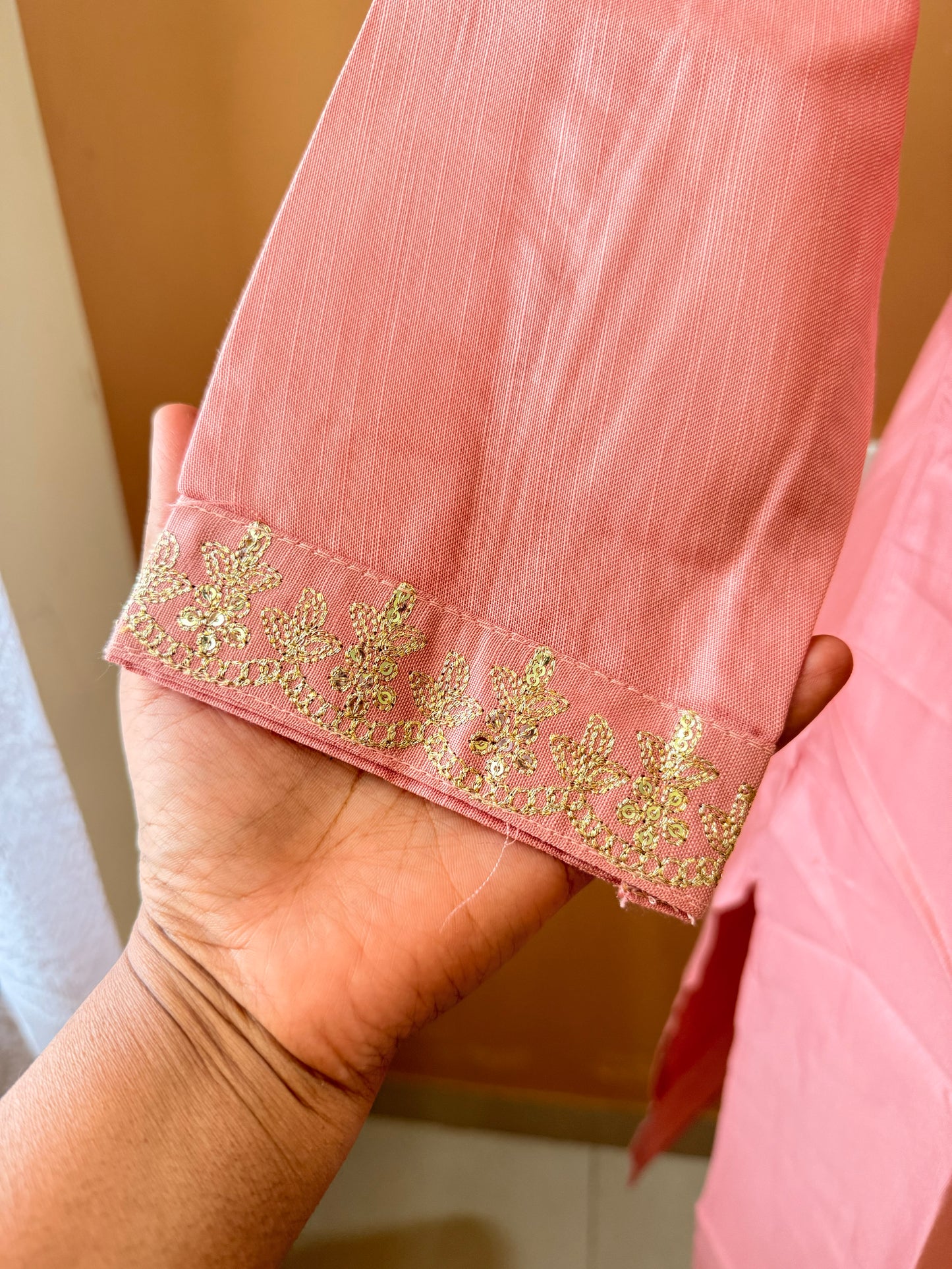 Peach Pink soft bamboo cotton Kurti, Pant, Dupatta set