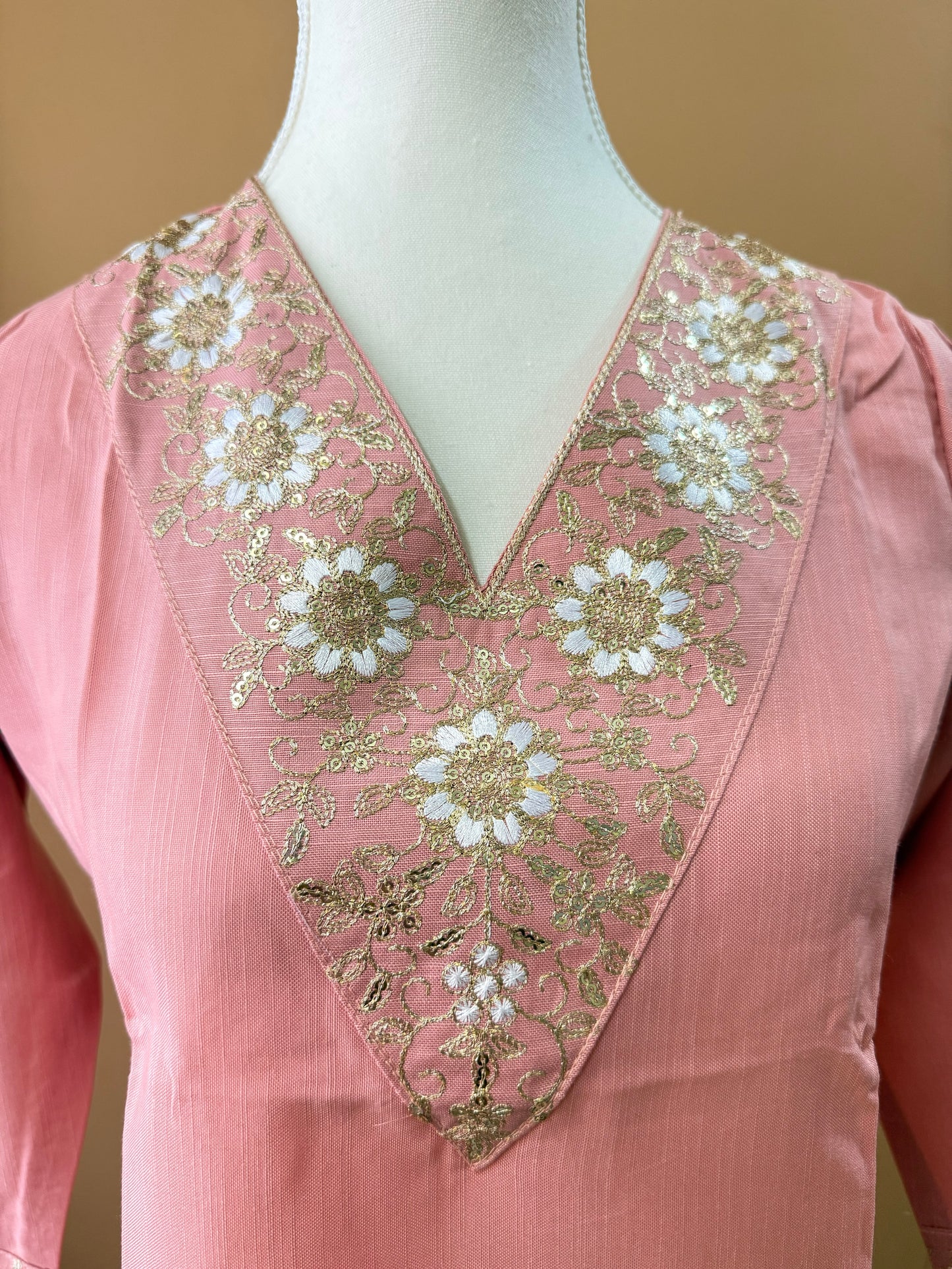 Peach Pink soft bamboo cotton Kurti, Pant, Dupatta set
