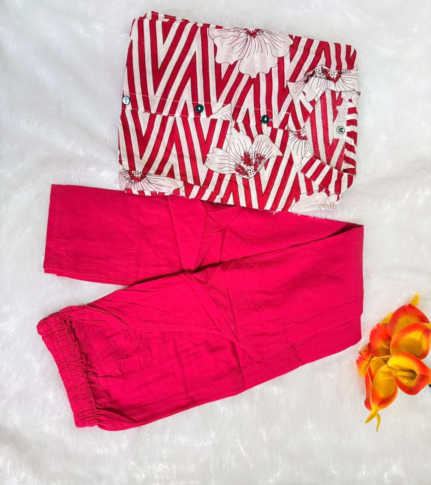 Printed co-ord set - Pink and White