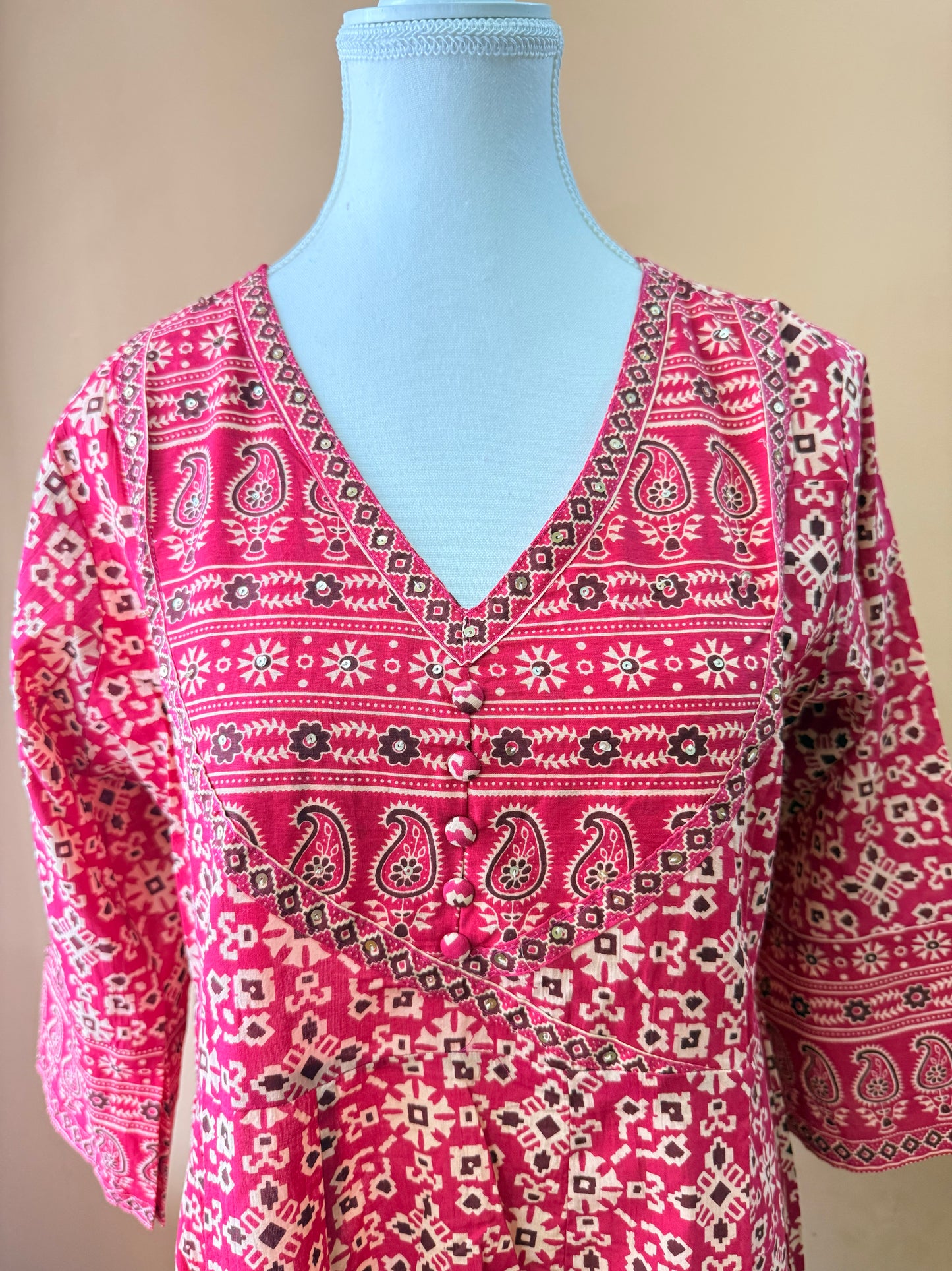 Pink Premium Cotton Anarkali Kurti Pant Dupatta set