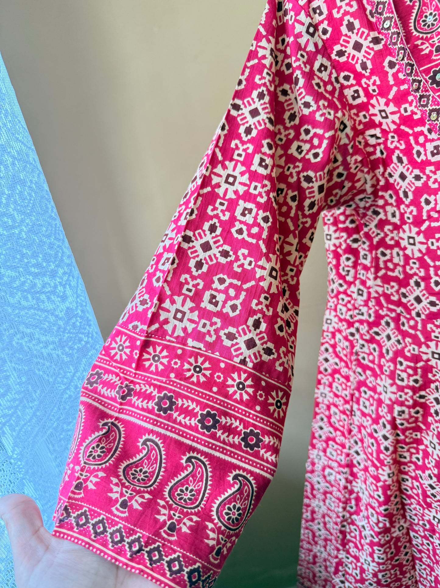 Pink Premium Cotton Anarkali Kurti Pant Dupatta set