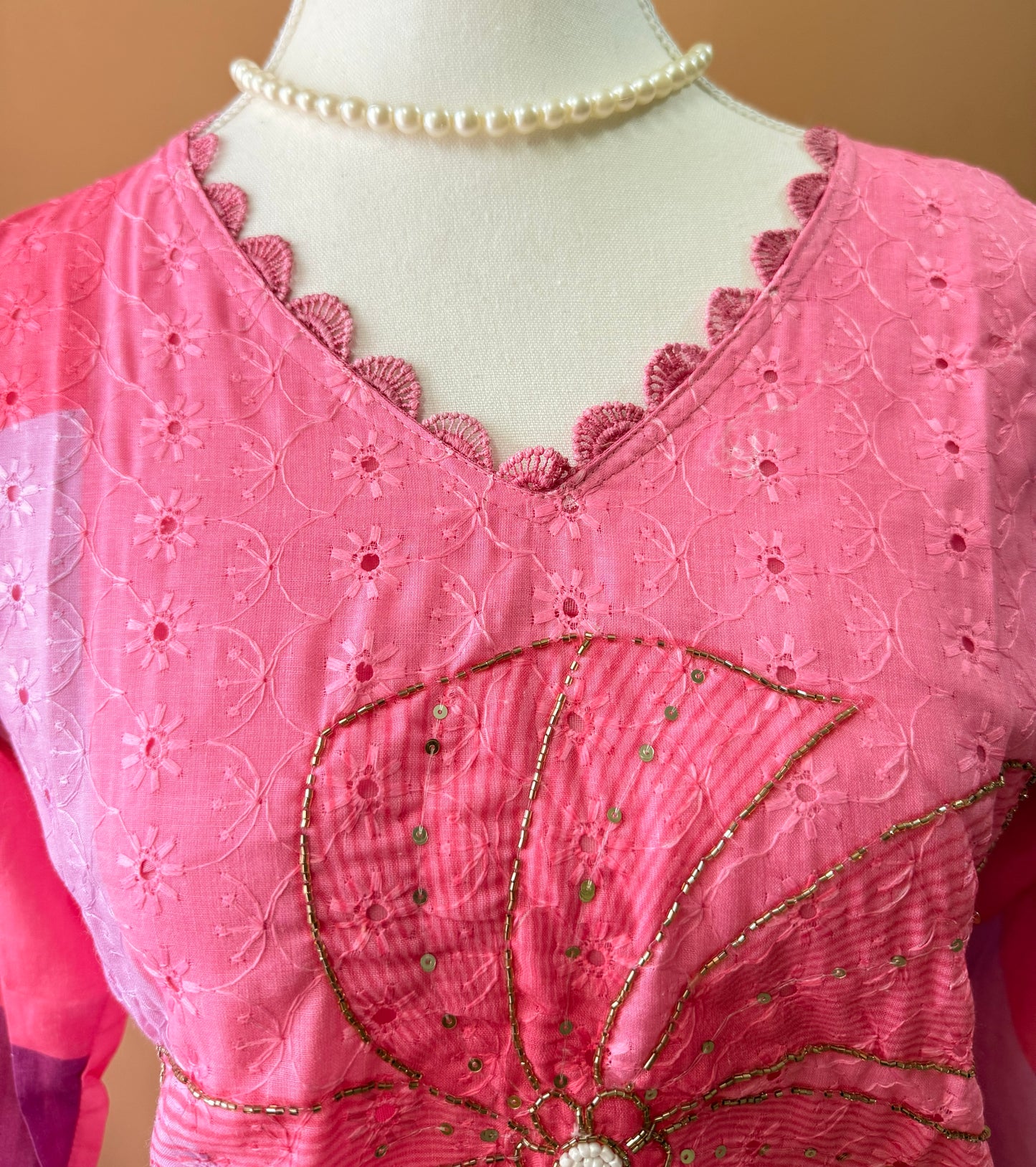 Pink Premium Muslin Kurti, Pant and Dupatta set with Schifili