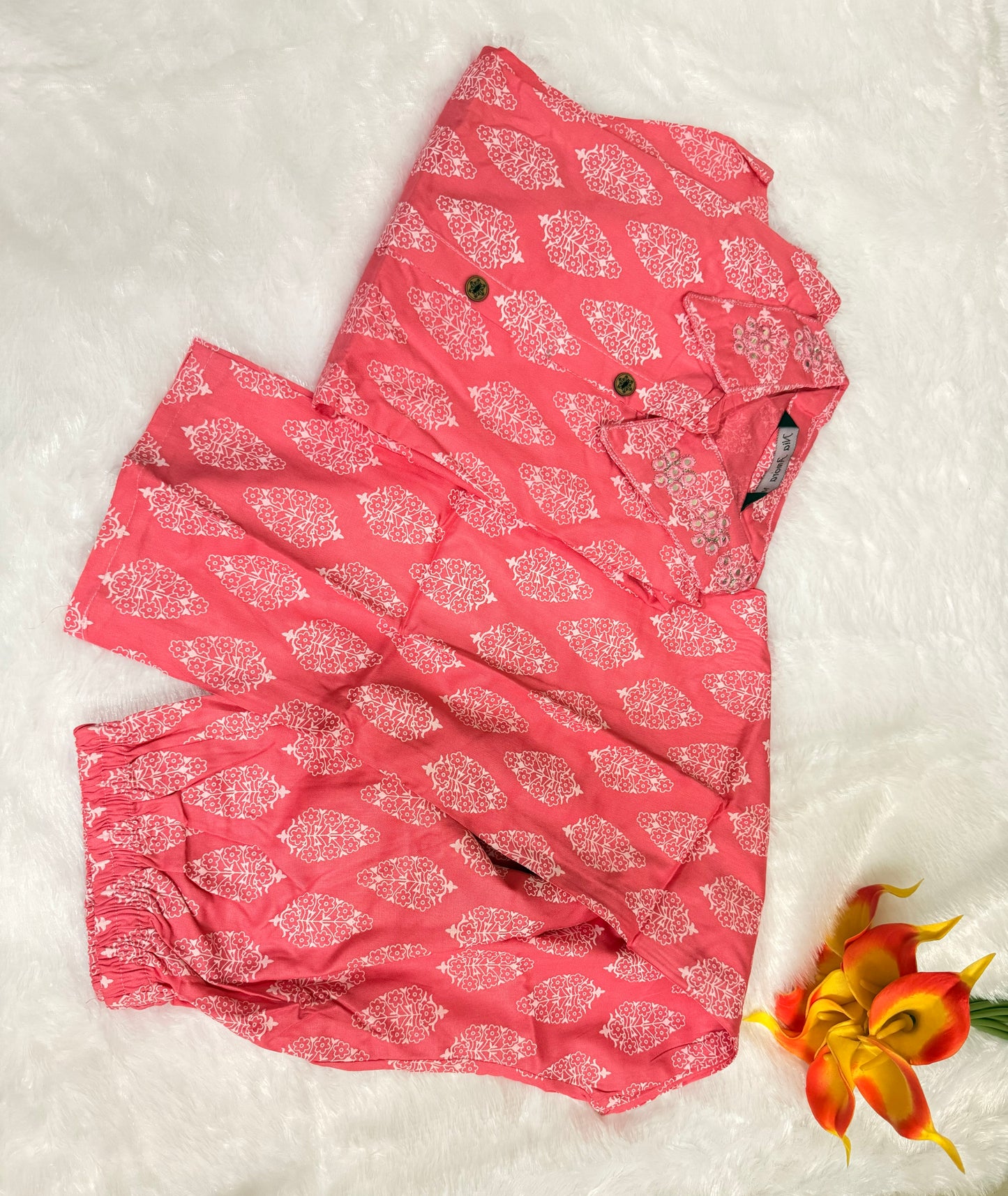 Pink Printed Easy to Maintain A-line Coord set