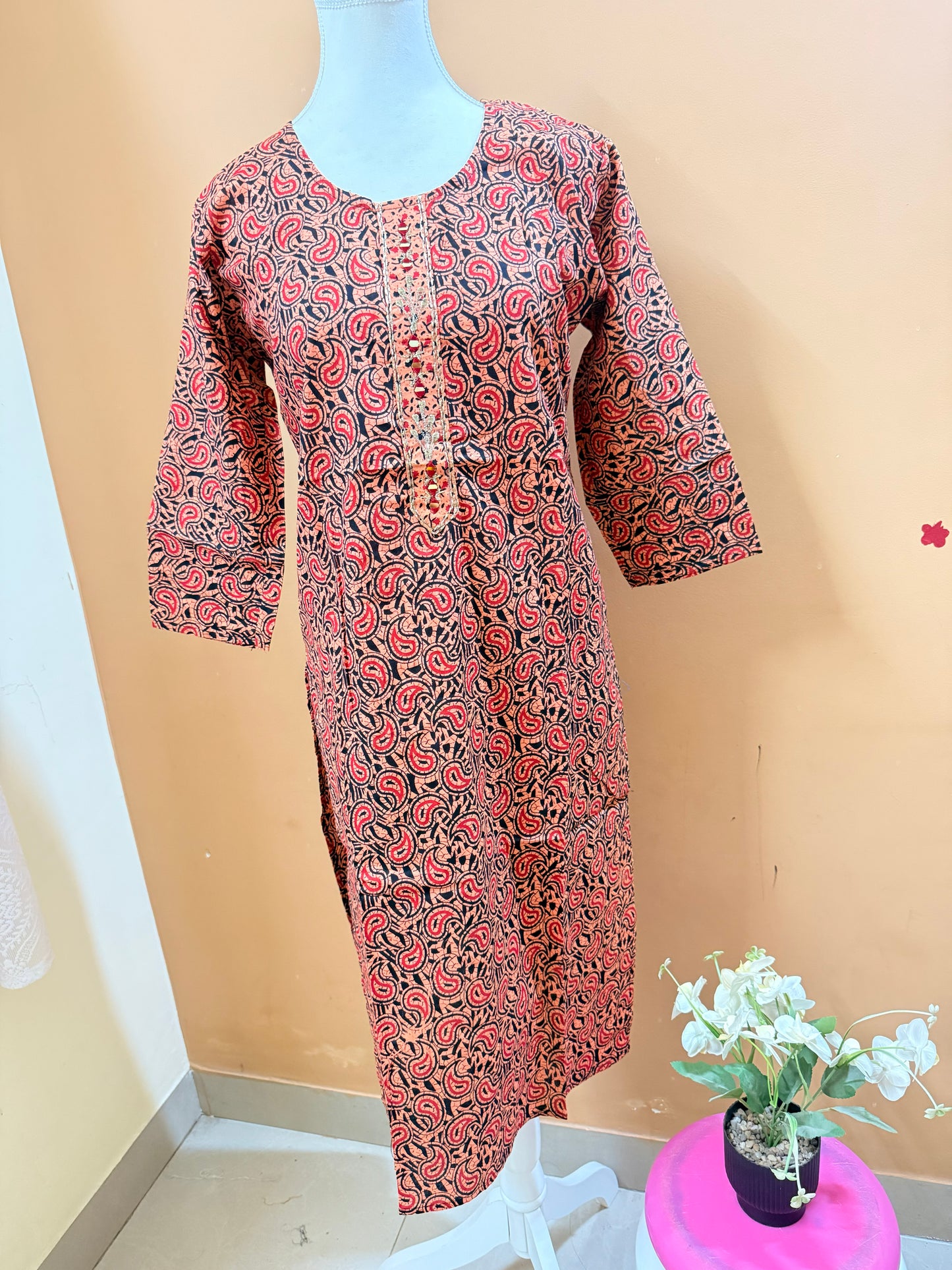 Red Black Printed Easy to Maintain A-line Coord set