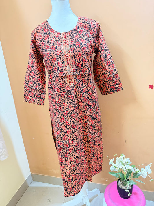 Red Black Printed Easy to Maintain A-line Coord set