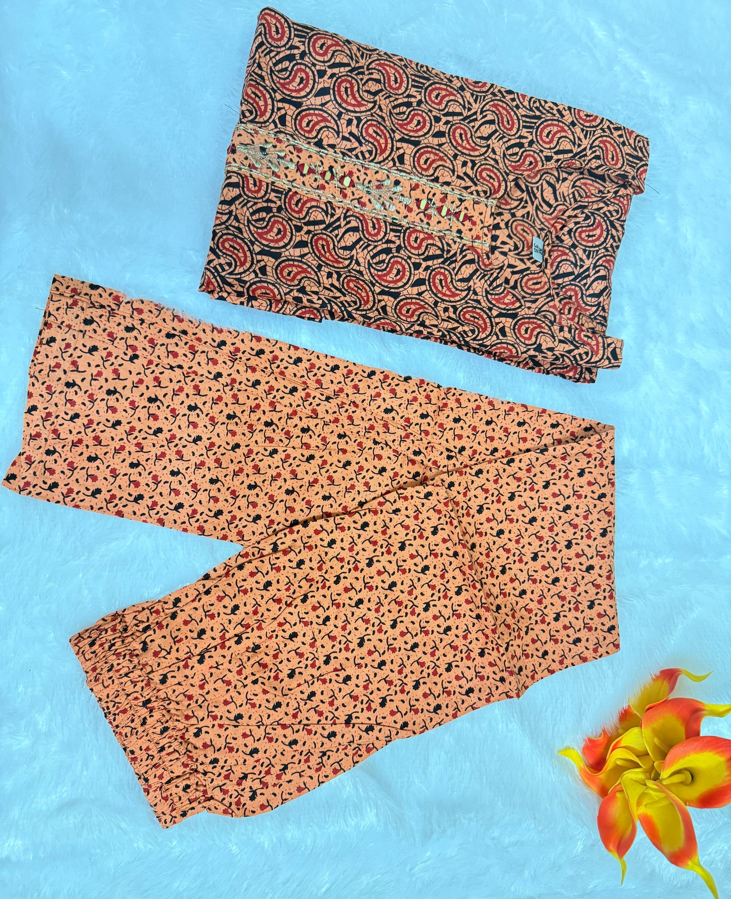 Red Black Printed Easy to Maintain A-line Coord set